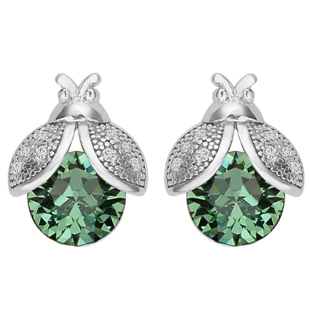 925 Sterling Silver with Emerald Green Cubic Zirconia Ladybug Stud Earrings